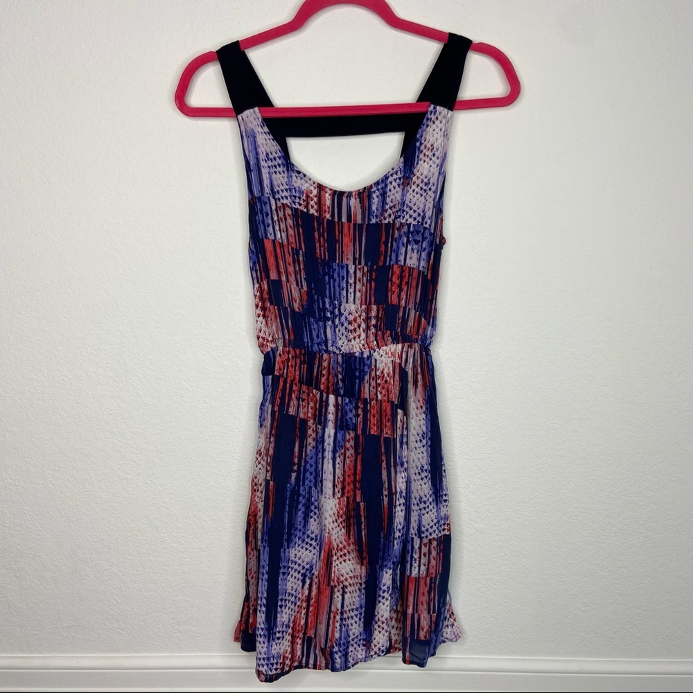 Bobeau Red & Blue Print Faux Wrap Dress Size XS